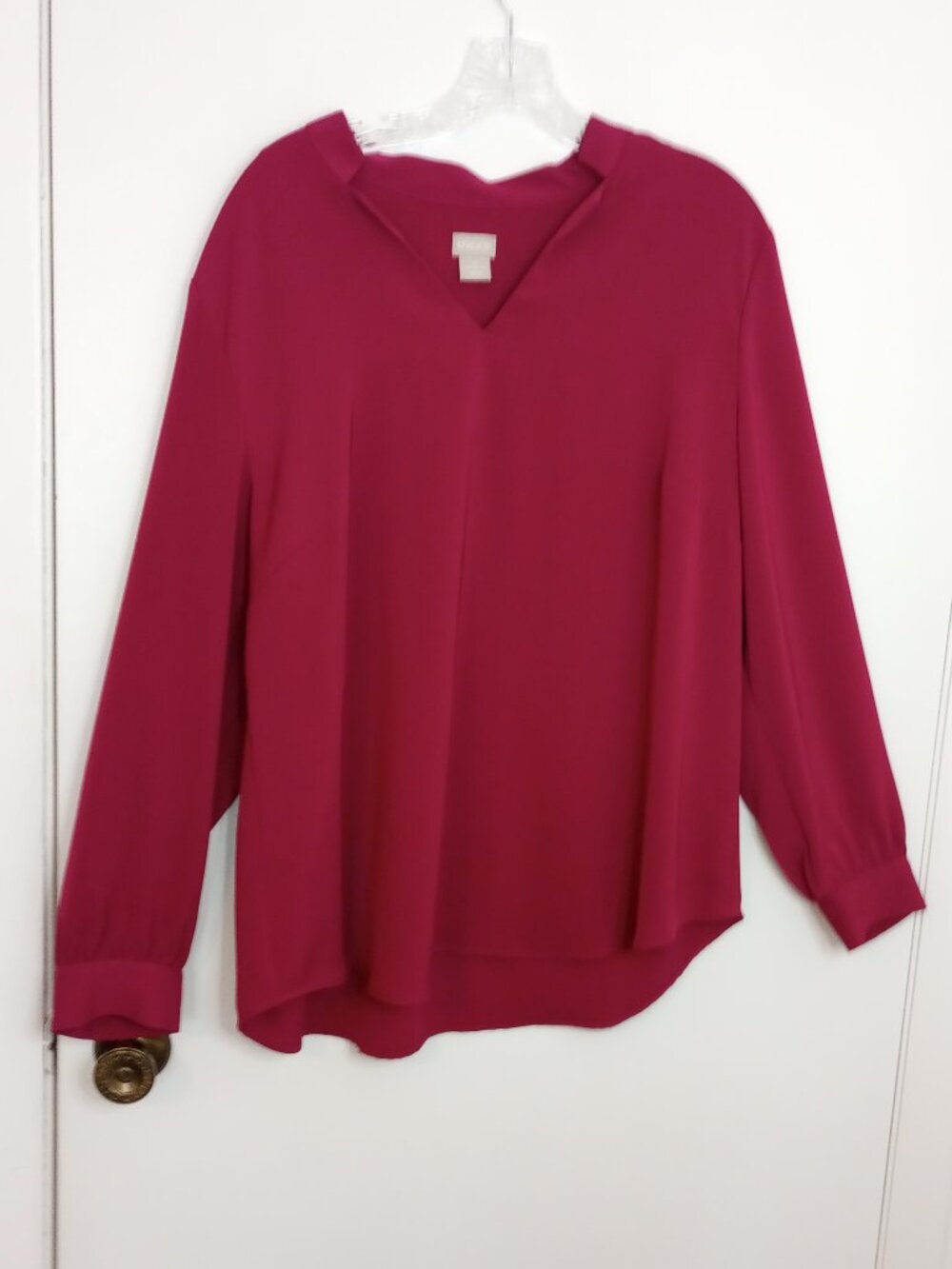 Chco's Burgundy Wine Silky Popover Split-Neck Blouse Sz 3